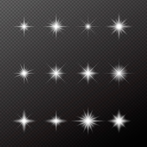 Vettore gratuito collezione di stelle scintillanti realistiche