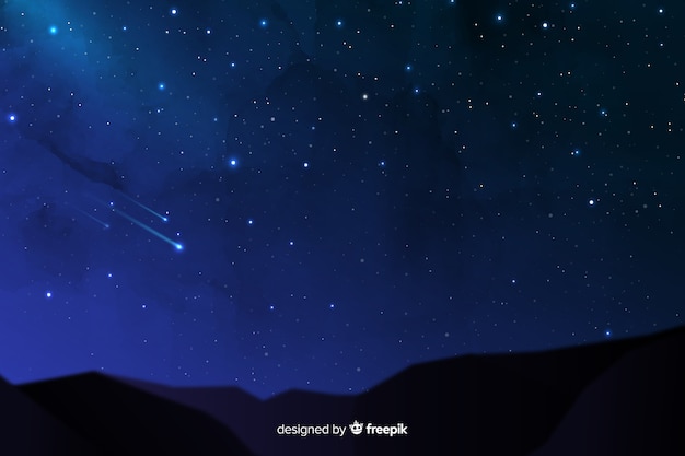 Vettore gratuito stelle cadenti su un bellissimo sfondo notturno
